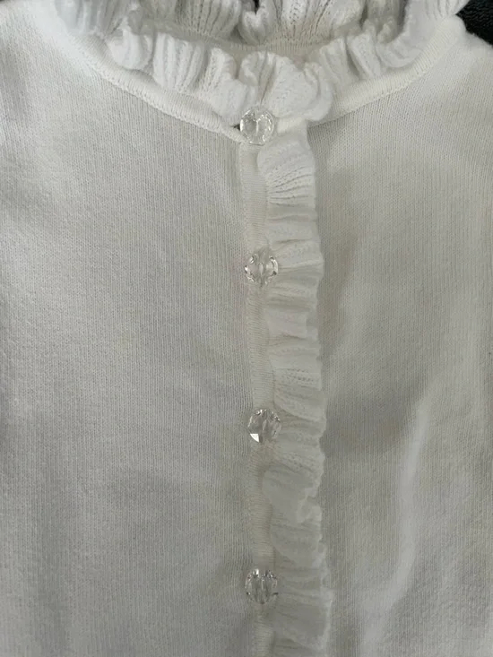 Rachel Riley Ivory Ruffle-Trim Knit Cardigan - Picture 2 of 4